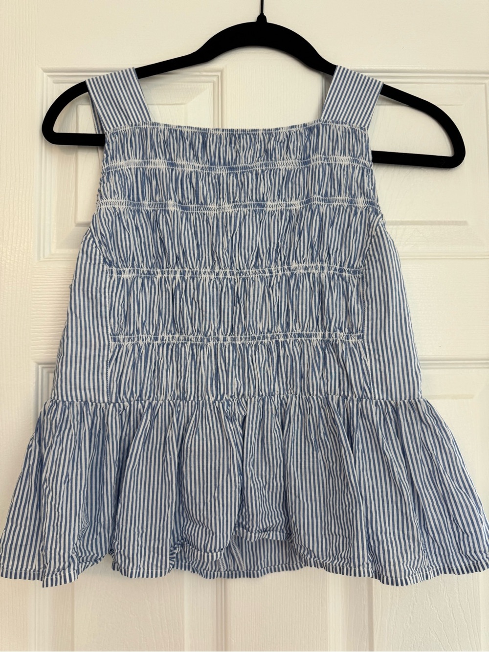 J. Crew Blue and White Striped Smocked Peplum Tank